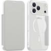 ZQYFCDZ Custodia Magnetica per iPhone 17 Pro Max, Cover Flip Pelle, Grigio | Supporto ricarica senza fili, Retro trasparente, Slot carta integrato, Protezione 360 gradi, Antiurto e antigraffio