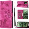 LSPCASA Custodia Per Motorola Moto G35 5G 6.72 Pollici Materiale In Pelle PU Cover Moto G35 Con Slot Per Schede Reticolo Della Farfalla Del Gatto Case Moto G35 Rosa