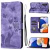 LSPCASA Custodia Per Samsung Galaxy A14 6.6 Pollici Materiale in Pelle PU Cover Samsung A14 Con Slot Per Schede Reticolo Della Farfalla Del Gatto Cover Galaxy A14 Porpora