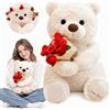 CLIUNT Orsacchiotto Peluche con Rosa,30 cm Marrone chiaro Teddy Bear Peluche | Adorabile Orsetto che Abbraccia Peluche,per Bambini e Ragazze, San Valentino, Compleanni, Mamma e Decorazione Casa