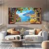 CHAOJIART Dipinto su tela moderno astratto con limoni costieri e Mar Mediterraneo - Vista da finestra aperta con limoni, per arredo cucina (70x140 cm/senza cornice)