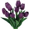 VaryFloral 10 Pezzi Tulipani Finti Realistici Viola Scuro Decorazioni Casa | Bouquet Fiori Finti per Decorazioni Matrimonio Tulipani Artificiali Realistici in Lattice per Decorazioni Camera da Letto