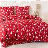 Cotton Market Completo Lenzuola Matrimoniali Cotone - 155x220 cm - Copripiumino Matrimoniale Set con Cuscino 70x80cm - Biancheria da Letto a Fantasi - Eleganza Natalizia, Rosso e Bianco