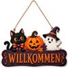 HFMYGS Ghirlanda per porta di Halloween, con fantasmi in legno, decorazione per | 20 x 25 cm, divertente targa da appendere con zucca e gatti neri, ideale per decorazione da parete per interni ed esterni