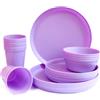 Fingey Set di 16 piatti in plastica, riutilizzabili, leggeri, adatti al microonde, senza BPA, lavabili in lavastoviglie, per 4 persone, colore: viola