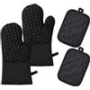 KEUTHON Set da 4 pezzi KEUTHON con guanti da forno e presine, guanti resistenti fino a 230°C, antiscivolo, ideali per cucinare e cuocere al forno (nero)