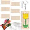Swpeet Kit da Ricamo a Punto Croce in Legno con 64 Pezzi di Forma Rettangolare, con Chiavetta, Anello a Molla, Filo e Aghi Assortiti, Kit di Cucito in Legno per Principianti, Kit per Ricamo con Aghi