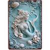 Rkundrne Decorazione da parete in metallo con motivo floreale oceano e conchiglie di sirena, vintage, per giardino, camera da letto, bar, bar, grotta, casa, poster in metallo, 20,3 x 30,5 cm