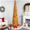YHANEC Albero di Natale Pop Up, 180cm Albero di Natale Pieghevole, Salvaspazio Stretto e Alto Slim con Supporto, Paillettes Scintillanti, per la Decorazione (Oro)