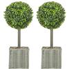 HOMCOM 2 palle di bosso artificiali 50cm con ciottoli decorativi | Piante artificiali in vaso, albero finto, realistico, per decorazione soggiorno, ufficio, giardino