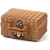 C.X.Y. Valigia Scatola Intrecciata in Finta Rattan Effetto Vimini Vintage con Manico, 23x18x12 cm, Porta Regalo Bomboniere, Cestino da Picnic, Decorazione Matrimonio Tema Giardino (Marrone)