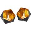 Gadgy Portacandele Nero Oro - Lanterne da Tavolo Decorazione 2 pezzi - Portacandele in Metallo a Forma di Diamante - Lanterna Nero - Set Decorazione Casa Ø 10 x 9 cm