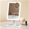 Famihomii Specchio cosmetico ricaricabile con luci, grande specchio illuminato per toeletta o bagno, illuminazione dimmerabile in 3 colori, sensore touch, specchio da viaggio portatile con ingrandimento 10X