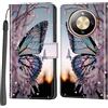 PHINIENLAND Cover per Honor Magic8 Lite / X70 / X9d custodia portafoglio Farfalla | 3 scomparti carte, 1 tasca banconote, Chiusura magnetica, Supporto, Pelle PU flip cover per Honor X70 / X9d