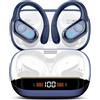 Qecnato Cuffie Bluetooth Senza Fili, Auricolari Bluetooth 5.4 con Stereo HiFi, 75 Ore, Auricolari con 4 ENC Mic, Display LED, IP7 impermeabili Cuffiette Wireless per Jogging, Blu scuro
