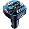 LAIVIYA Trasmettitore FM Bluetooth per Auto,Vivavoce Adattatore Bluetooth AutoRadio | Plug&Play,Adattatore Musicale Radio Wireless,Display LED Accendisigari con 7 Luce,Lettore Musicale con Suoni Alti e Bassi