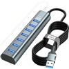 familaha 7-Port Hub USB 3.0 con cavo da 120 cm per desktop, Splitter USB Multi-Plug 5Gbps con porta 5V 3A Type-C, Hub Multiport per PC, Laptop, MacBook Pro/Air, U-Disk, Mouse, Tastiera