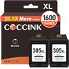 COCCINK 305 XL Cartucce per HP 305 Nero 2 Pack DeskJet 2820e 4200e 2800e 2823e | DeskJet 4220e 4222e 4230e 2821e 2822e 2810e 4210e 2700 2720e 2700e Envy 6032e 6432e 6000 6400 COCCINK Cartucce 305XL