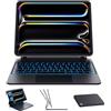 CHESONA Custodia per iPad Pro 33 cm con tastiera, supporto magnetico M5 M4 | Pronto per lavorare e studiare; visualizzazione regolabile; digitazione Bluetooth; ricaricabile; area superiore della matita