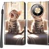 PHINIENLAND Cover per Honor Magic8 Lite / X70 / X9d custodia portafoglio Gatto | 3 scomparti carte, 1 tasca banconote, Chiusura magnetica, Supporto, Pelle PU flip cover per Honor X70 / X9d