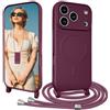 Galful Custodia magnetica per iPhone 18 Pro Max con cordino, compatibile con Magsafe, in silicone TPU, con cordino regolabile per collana antiurto, rosso vino
