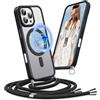 Pnakqil Cover per iPhone 16 Pro Max con Cordino, Compatibile con MagSafe, Custodia Silicone Magnetica Opaca Semi-Trasparente con Cordino Regolabile, Soft-Touch Anti-Impronta & Antiscivolo Case, Nero