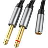 HUTSRAI Adattatore da 3,5 mm a doppio 6,5 mm da jack mono 6,5 a audio stereo 3,5 per amplificatore di mixaggio DVD adattatore da 6,35 mm A
