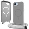 Bigcousin Magnetica Cover con Cordino per iPhone 17e (2026) / iPhone 16e,[Compatibile con MagSafe], Cover in Silicone, Regolabile Cordino da Collo Nylon Catena Collana Tracolla,Grigio chiaro