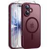 Qasyfanc Magnetica Cover per iPhone 17, Borgogna | Compatibile con MagSafe,con 2 Pezzi Vetro Temperato Pellicola, Cover Clear Slim Fit Antiurto Militare Antigiallo