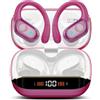 Qecnato Cuffie Bluetooth Senza Fili, Auricolari Bluetooth 5.4 con Stereo HiFi, 75 Ore, Auricolari con 4 ENC Mic, Display LED, IP7 impermeabili Cuffiette Wireless per Jogging, Oro rosa