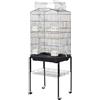 Pet's Solution - Gabbia Uccelli Spaziosa Nera con Tetto Apribile, Posatoi e Trespolo in Legno, 4 Mangiatoie, Vassoio Estraibile e Carrello con Ruote