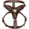 MD Gear Pettorina per cani in pelle marrone extra large con motivo unico in canna dorata e accessori dorati