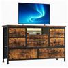 Garvee Mobile TV fino a 50 con 8 Cassetti in Tessuto, | LED 22 Modalità, Stazione Ricarica 3 prese AC + 2 USB, piano effetto legno, telaio metallo, per Soggiorno, Mobiletto Basso