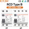 ETEK RCD RCCB Tipo B Interruttore Differenziale con Protezione da Dispersione a Terra EVSE 2P 4P 40A 63A 100A 30mA 300mA EKL6-100B Guida DIN 220V