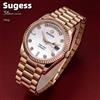 Sugess Orologio da uomo 36mm Data Orologi da polso meccanici retrò automatici Cristallo di zaffiro Oro rosa Dandong SL3034 Movimento Giorno Nuovo