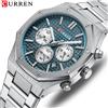 CURREN Orologio cronografo con quadrante dal design unico ottagonale alla moda per uomo Orologi da polso impermeabili in acciaio inossidabile di lusso delle migliori marche