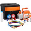 SucceBuy Set pompa per vuoto e manometro da 3,5 CFM 4,5 CFM, HVAC e tubi flessibili a palette rotanti monostadio per R134a R12 R22 R502a R410A R404 R407C