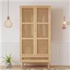 PINGGO Armadio PINGGO Naturale a 2 Ante con Asta Appendiabiti, Rete in Rattan e Coperchio Inferiore Ribaltabile, in Compensato e Rattan PE, per Camera da Letto e Soggiorno