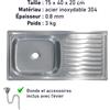 NONE Lavello da cucina 1 vasca integrata in acciaio inox 0,8mm-75x40x20cm
