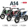 iScooter A14, moto elettrica da cross per bambini, 36V, 5,2Ah, autonomia massima di 22 km, mini moto da fuoristrada con pneumatici da 14 pollici e doppio sistema di sospensioni.