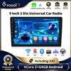 Podofo, lettore multimediale per auto con sistema Android, schermo in vetro temperato 2.5D, navigazione GPS, WiFi, Bluetooth, radio FM, CarPlay wireless, Android Auto e funzione Mirror Link.