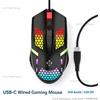 NONE Mouse da gaming con cavo USB-C, retroilluminazione RGB, sensore ottico, 1600 DPI, cavo da 1,5 m, design a nido d'ape, connettore USB-C, compatibile con PC, laptop, Windows, Mac e Linux.