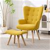 EBELLO Poltrona con sgabello, poltrona da salotto con tessuto a coste | Poltrona relax moderna, stile scandinavo, poltrona da lettura, imbottita, con schienale alto, per soggiorno,Giallo