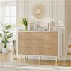 Garvee Cassettiera 6 cassetti 120 cm, Bianco + venatura legno naturale | Design moderno, Legno scanalato, Design curvo, Maniglie e gambe in metallo dorato