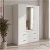AONYAYBM Armadio per camera da letto con specchio e asta, armadio con 4 cassetti e 2 ante, 181,5 x 130 x 51,8 cm, per camera da letto e soggiorno, facile da montare (bianco-2)