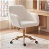 DEKKETO Sedia da Ufficio con Ruote, Poltroncina Girevole in Bouclé, Bianco | Sedia da Scrivania e Toeletta, Base in Metallo, Altezza Regolabile, Comoda, Design Moderno, per Camera e Smart Working