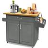 FIVMEN Carrello da cucina grigio con ruote e piano di lavoro, carrello da cucina, isola in legno, con portasciugamani e portaspezie, mobile da cucina, carrello da cucina, 115 x 90 x 36 cm