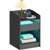 HOMCOM Comodino con stazione di ricarica LED RGB 40x40x58 cm Nero | Comodino con cassetto, ripiano aperto, porte USB, telecomando, per soggiorno e studio