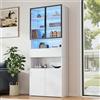Rosebibi 70 x 30 x 200 cm, vetrina con cassetti e armadi, vetrina in vetro con porte in vetro e LED, armadietto alto con piattaforma di archiviazione aperta, libreria, vetrina a pavimento, bianco