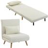 HOMCOM Poltrona Letto Singola 3 in 1, Reclinabile 5 Livelli, Crema | Divano Letto Salvaspazio, in Tessuto Effetto Lino, Cuscino, Seduta Imbottita, 72x75x85cm, per Soggiorno